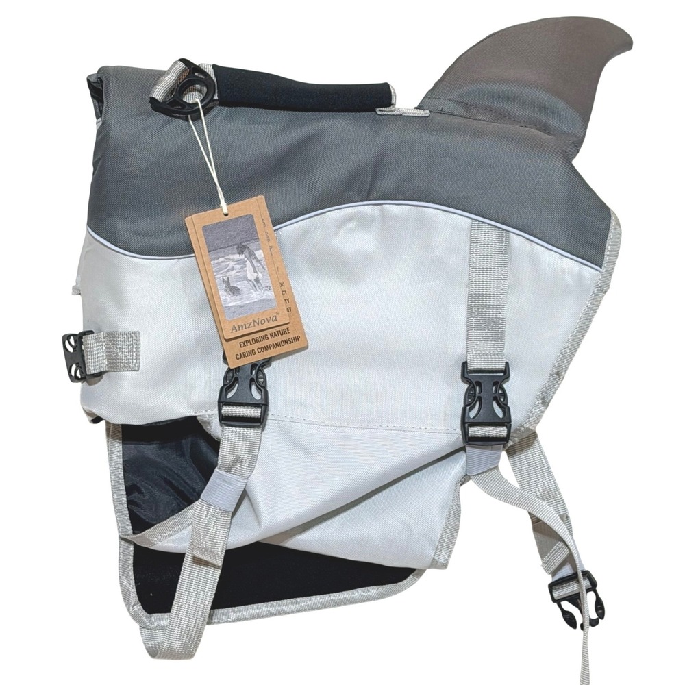 AmzNova Dog Life Jacket Gray Shark Fin Pet Safety Vest Adjustable SM/MD NEW